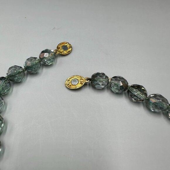 Smoky Gray Green Faceted Bead Necklace Iridescent Glass Statement 14.5 Inch - Picture 5 of 8